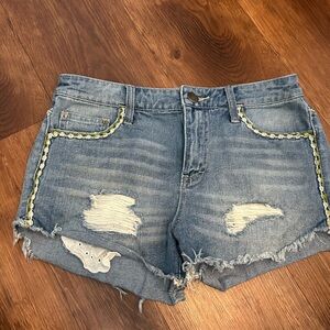 Free People Blue Distressed Jean Shorts